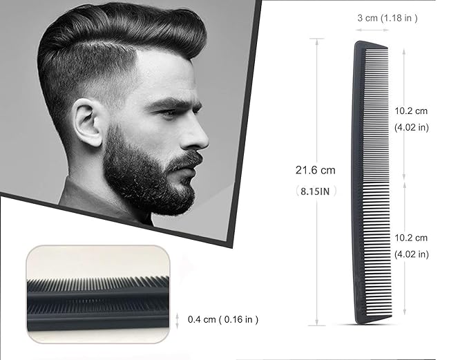 3 Pack Carbon Fiber Cutting Comb - Professional 8.15' Styling Comb for All Hair Types, Fine and Wide Tooth