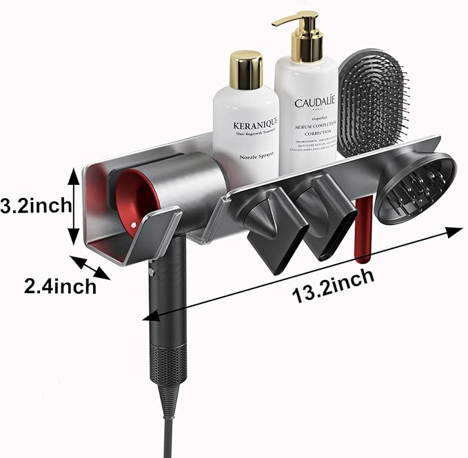 Hair Dryer Holder for Dyson Supersonic - Wall Mounted, Strong Magnetic Bracket Organizer for Attachments, Space-Saving Blow Hair Dryer Storage Shelf, Sturdy Bathroom Hair Care Tool Rack