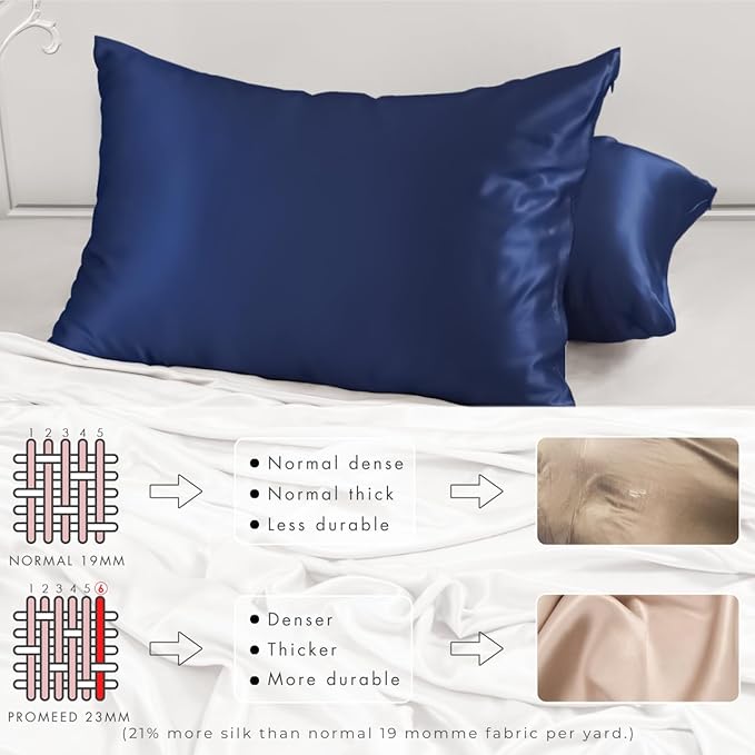PROMEED Premium 6A+ Silk Pillowcase Toddler Size for Kids - 100% 23 Momme Mulberry Silk Travel Pillow Case Covers for Hair and Skin (Toddler/Travel 13"x18", Navy)