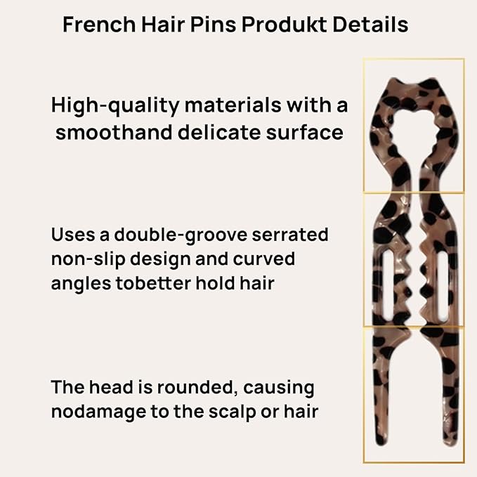 French Hair Pins, an Elegant 3Pc Set Of Women Prestige Hair Pin, Featuring Cat-Shaped Hairpins With a Curved Shape That Conforms to the Head and is Suitable for Thick Hair