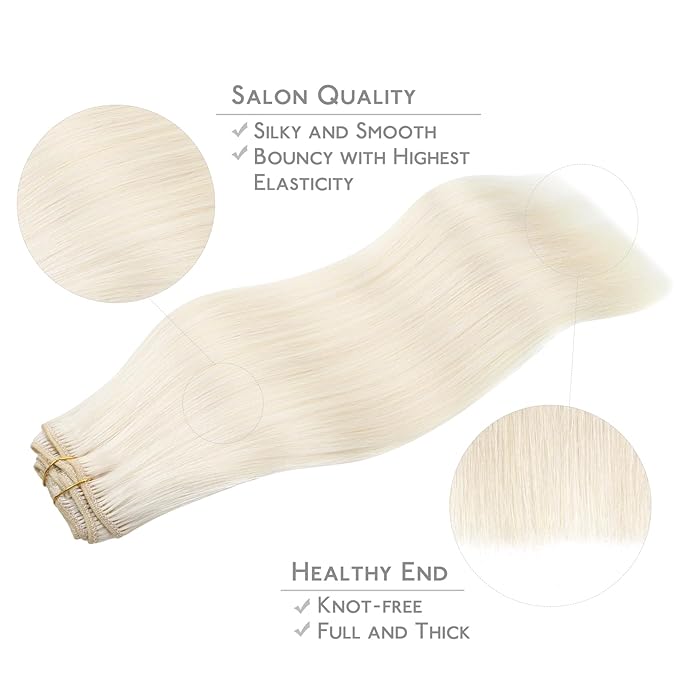 WENNALIFE Clip in Hair Extensions, 18 Inch 120g 7pcs Real Human Hair, White Blonde Remy Hair Extensions Clip Ins Double Weft