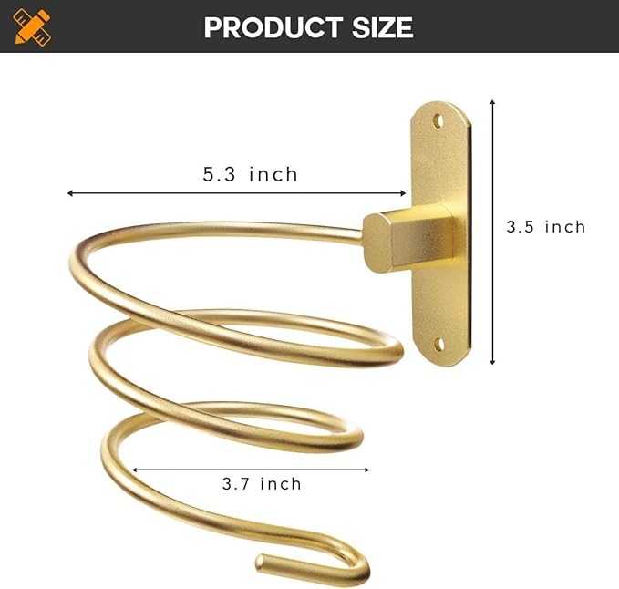 YWHWXB Hair Dryer Holder,Wall Mounted Spiral Hair Dryer Shelf,Bathroom Stainless Steel Hair Dryer Bracket,Self-Adhesive Hair Dryer Storage Rack (Gold)