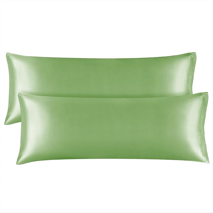 BEDELITE Satin Body Pillow Cover 2 Pack, Super Soft and Cooling Body Pillow Pillowcase for Hair and Skin, Breathable Silky Full Long Pillowcase Cover(20"x54", Sage Green)