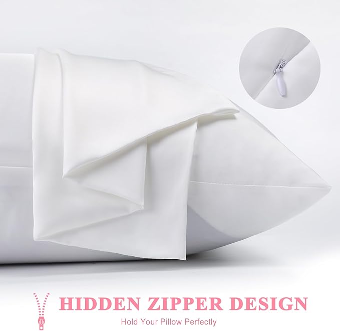 100% Silk Pillowcase 2 Pack for Hair and Skin, Both Sides 23 Momme Grade 6A+ Mulberry Silk Pillowcases with Hidden Zipper, Soft&Smooth Cooling Pillow Cases (White, Standard 20×26)