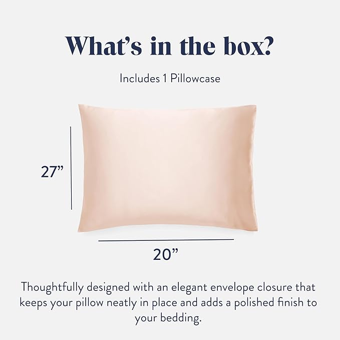 Brooklinen Mulberry Silk Pillowcase – 100% Pure Silk Pillow Case, Soft & Durable, Anti-Friction Comfort, Hight Quality Smooth Texture – Machine Washable & Breathable – Standard Size (Blush)