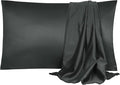 uxcell 2 Pack Silk Satin Pillowcase for Hair and Skin, Cool, Silky, Soft Breathable Pillow Cases Standard Size 20x26 Inch Sateen Pillowcase Black with Envelope Closure