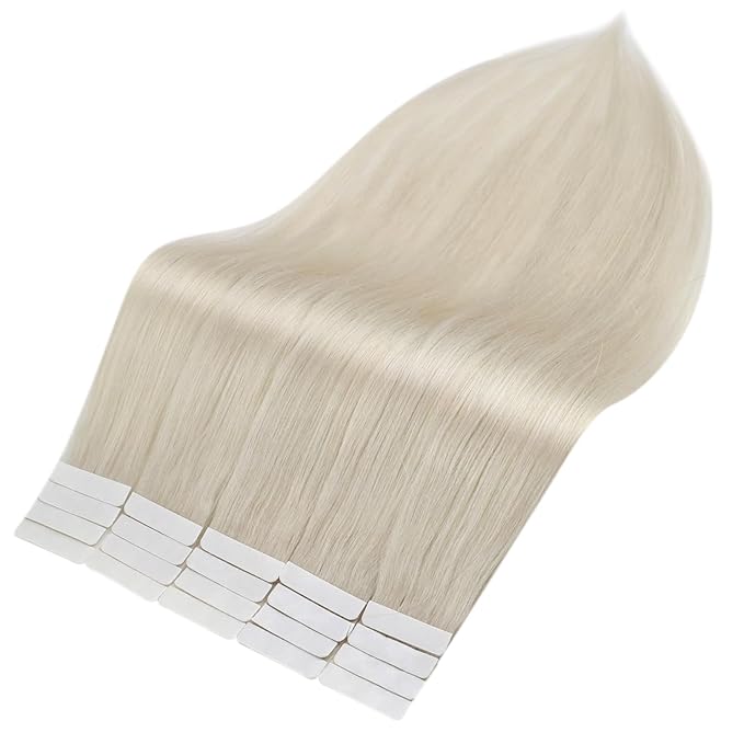 Full Shine 24 Inch Tape in Hair Extensions Human Hair Color 1000 Blonde Long Hair Tape in Extensions Add Length 40 PCS 100 Grams Seamless Hair Extensions for Wedding
