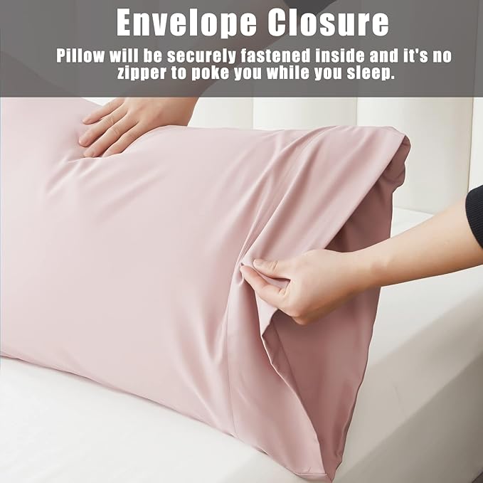 TELUS Pillow Cases King Size 2 Pack, Bamboo Rayon Cooling Pillowcases with Envelope Closure, Cool Breathable Pillow Case for Hot Sleepers & Night Sweats, 20x36 inches, Pink