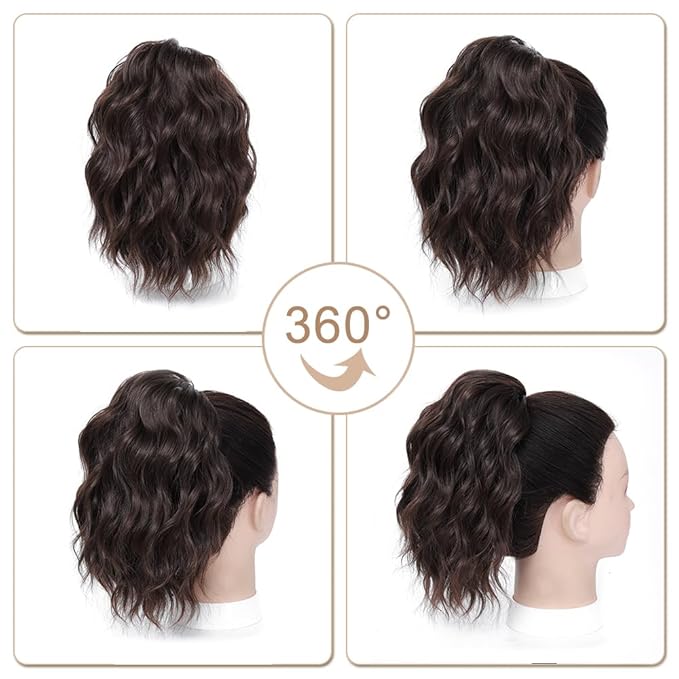 Ponytail Extension,12 Inch Drawstring Ponytail Hair Extensions for Women Synthetic Curly Wavy Fake Pony Tails Hair Pieces for Daily Party Use (4#)