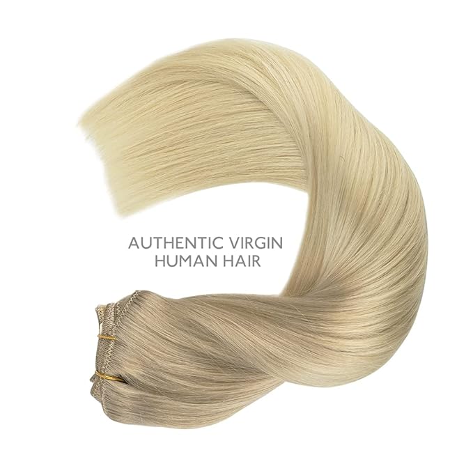 WENNALIFE Clip In Human Hair Extensions, 18 Inch 120g 7pcs Ash Blonde to Platinum Blonde Ombre Clip in Real Human Remy Hair Extensions