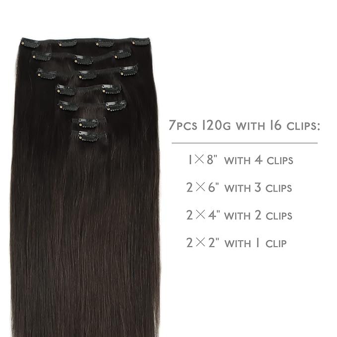 WENNALIFE Clip in Hair Extensions Real Human Hair, 22 Inch 160g 7pcs Dark Brown Remy Hair Straight Natural Extensiones De Cabello Humano Con Clip Ins