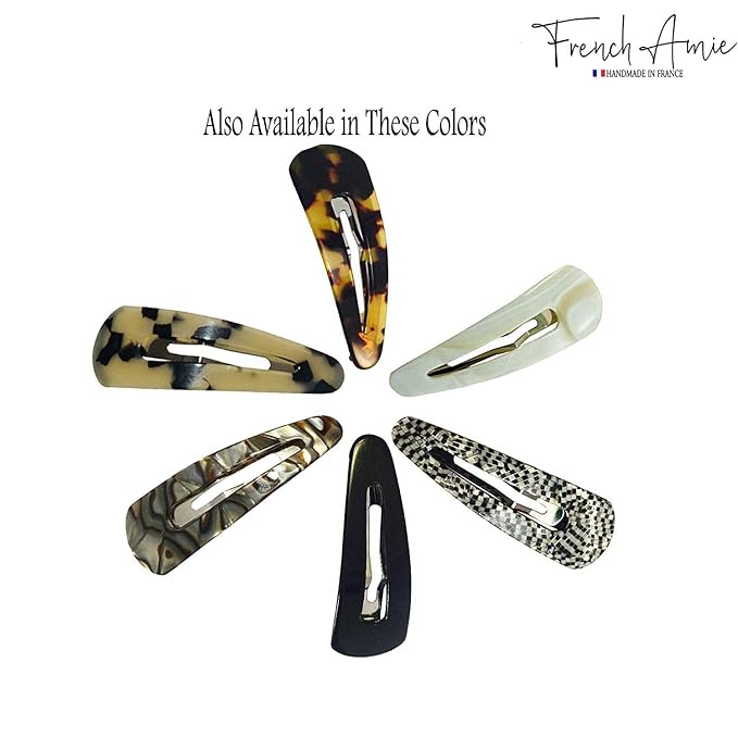 French Amie Clic Clac Ivory Large 2 3/4" Cellulose Handmade in France Set of 2 Snap Hair Pin Clips for Women and Girls