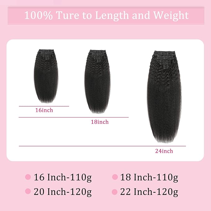 Natural Black Clip in Human Hair Extensions for Black Women 8Pcs 120g Seamless Kinky Straight Clip Ins 18Clips Double Weft Human Hair Clip on Hair Extensions (1B 22 Inch)