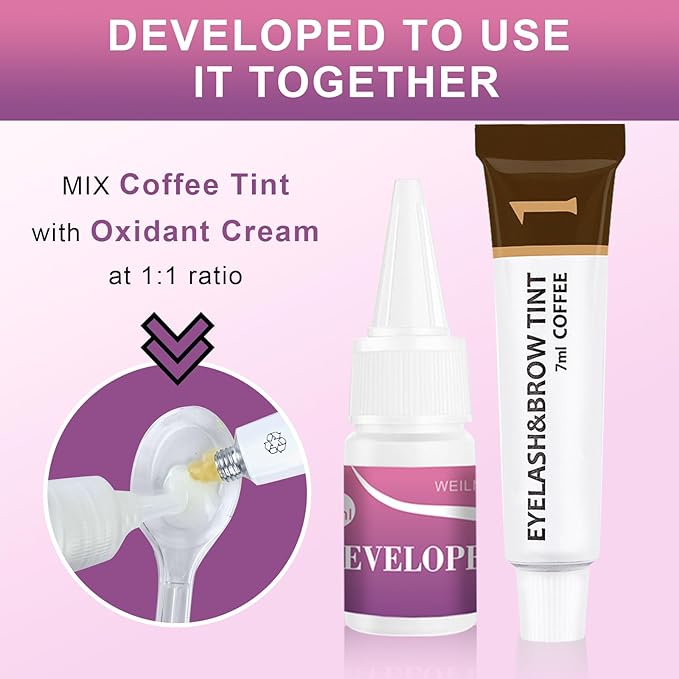 Eyelash & Eyebrow Color Kit, Professional Instant Lash & Brow Color Kit, Easy to Use with Natural Results, DIY Hair Coloring Eye Brow & Eye Lash Set for Beginner Salon Beauty 7ml (Coffee/Dark Brown)