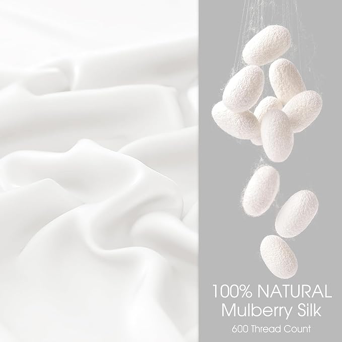 100% Silk Pillow Cases 2 Pack Standard Size Mulberry Silk Pillowcase for Hair and Skin Set of 2 Highest Grade 6A Silk Soft Breathable Cooling with Hidden Zipper, White