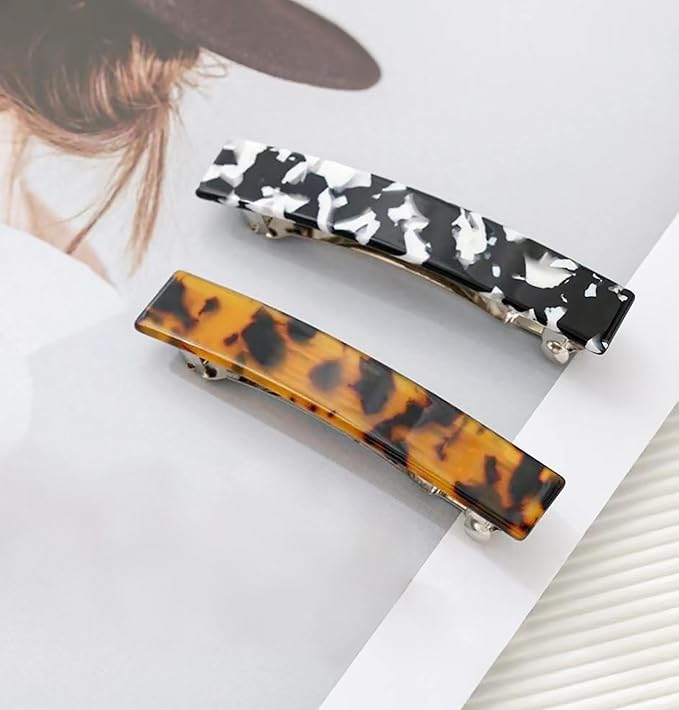 2 Pcs Hair Barrettes for Women Medium French Design Barrette clips Acetate Tortoise Shell Hair Clips for Thin Fine Hair