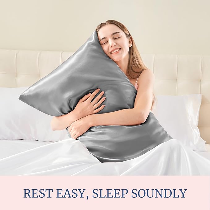 BEDELITE Satin Pillowcase for Hair and Skin, Super Soft Similar to Silk Pillow Cases 4 Pack with Envelope Closure, Cooling Pillowcases for Women Men (20"x36" King Size, Grey)