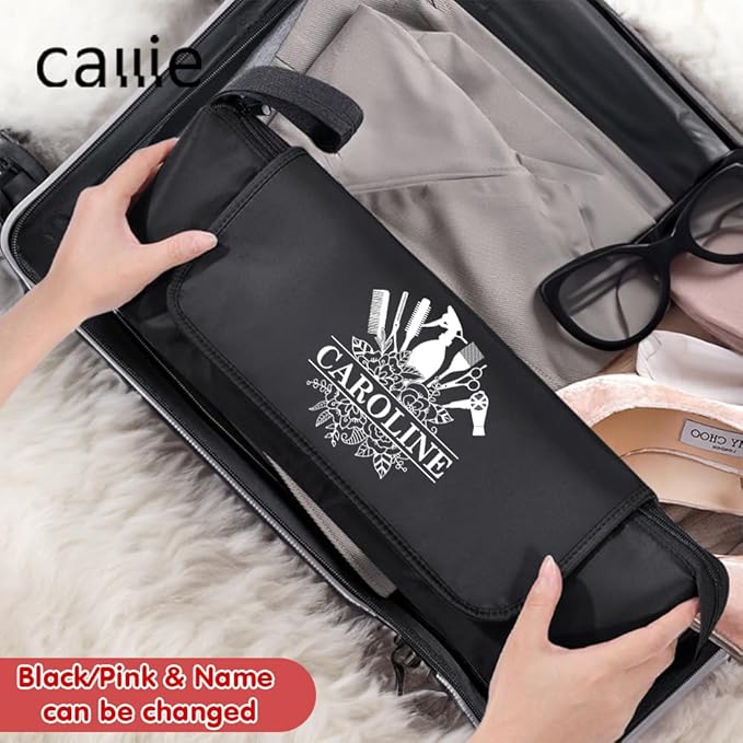 callie Custom Hair Tools Travel Bag, Personalized Portable Hair Accessories Organizer Case Storage Pouch with Heat Resistant Mat, Gifts for Women Men, 18" x 4.7" × 5.9"