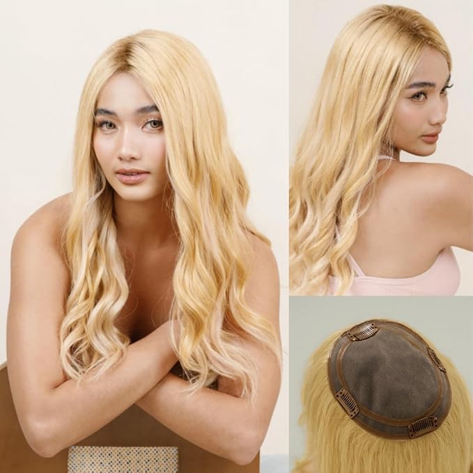 Katalaeya Hair 100% Human Hair Topper - Aurora Crown Double-Drawn Remy Clip-In Mono Base Top Piece for Women with Thinning Hair, Alopecia & Chemo Hair Loss (8T25)