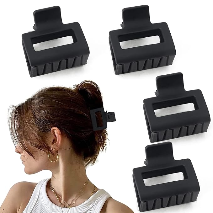 Matte Hair Clips Set: 4 PCS 2" Square Claw Clips for Thin and Thick Hair, All-Black Cute Clips for Women