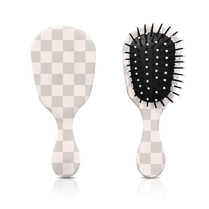 Mini Hair Brush,Cute Detangling Travel Hair Brush,Soft Bristles for Effortless Tangle Removal,Detangler Hairbrush for Women Men Boys Girls Kids Wet Dry All Hair Types (Grey Grid, Mini)