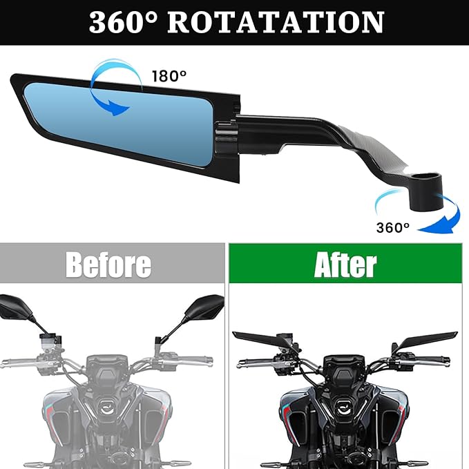 XINGWU Motorcycle Mirrors Anti-glare Stealth Mirror Adjustable Rotating Rearview Mirror Wind Wing Side Mirror for Z650 Z900 Z1000 Duke 390 790 1290 MT07 MT09 S1000 Street Bike Mirrors
