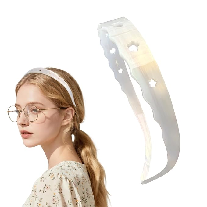 Acetate Hairbands for Women - Non-Slip Thin Headbands with Teeth, Eyewear-Friendly Design, 90s Retro Hair Accessories, No Pressure & No Headache Sunglasses Headband (White Star)