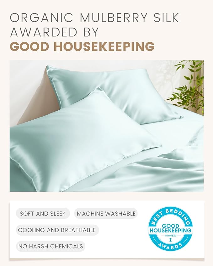 THXSILK 100% Mulberry Silk Pillowcase for Hair and Skin Health, Soft Breathable and Smooth Pillowcase with Hidden Zipper, Both Sides Premium Grade 6A+ Silk, 1pc (Standard 20"x26", Light Blue)