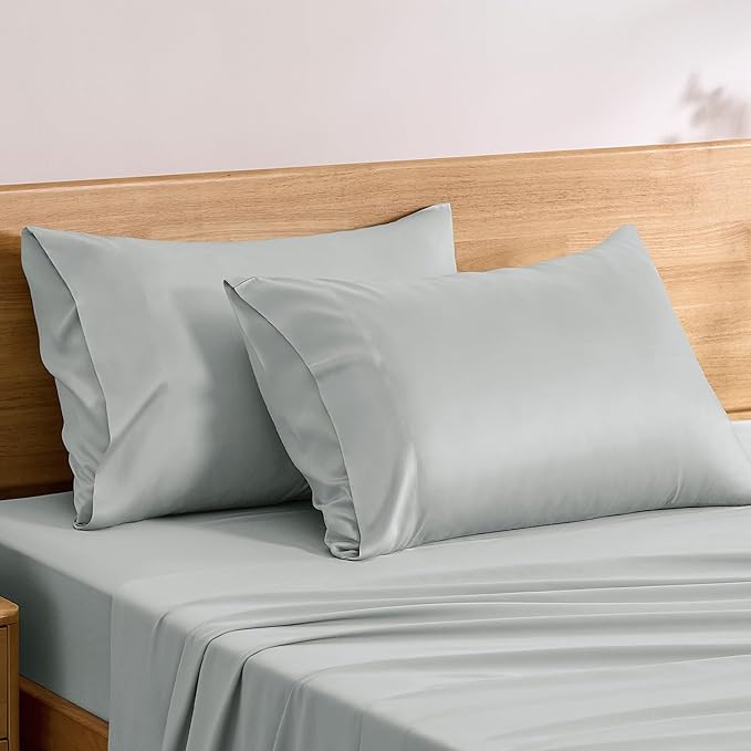 TOSMO Luxury Pillow Case Set of 2 - Cooling Viscose Derived from Bamboo, Oeko-TEX, Breathabl Silky Soft Pillow Cases with Envelope Closure (Queen, Sliver)