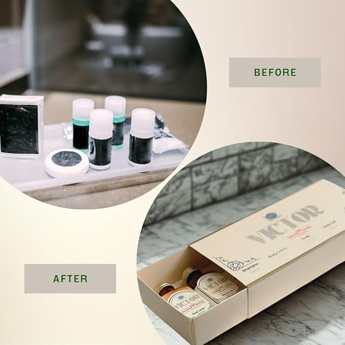 Turkish Bath Set by Roomsium, Victor Box Hotel Amenities Set | Toiletries| Shampoo, Body Lotion, Body Gel, Hair Conditioner, Soap - Bathroom Pack for Hotels,Airbnb (125 Pieces - 25 Individual boxes)