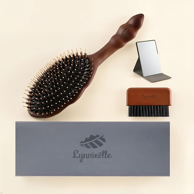 Boar Bristle Hair Brush-Gentle on Scalp with No Pulling,for Smooth,Shiny Hair and Reduced Static.Detangling Hairbrush for Fine,Thin,and Curly Hair with Scalp Massage.