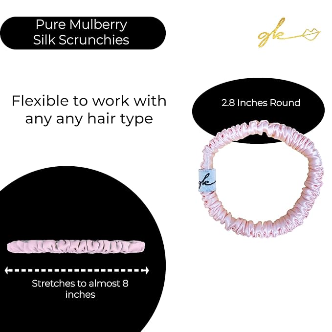 Soft Silk Satin Non Slip Hair Ties 6 Pack - Thin Elastic Ponytail Hair Band | Skinny Slim Srunchie for Thin or Thick Hair | No Crease or Damage Hair Accessories from GK by BEHA Life (6, Everyday)