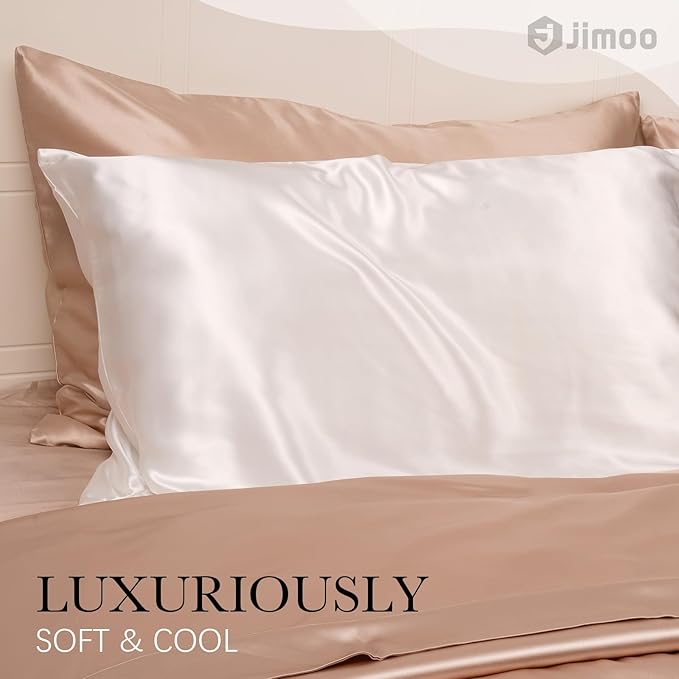 100% Mulberry Silk Pillowcase for Hair and Skin, 22 Momme Pure Natural Silk Pillow Case Both Sided with Zipper, Pillow Cover for Women Mom Men (Ivory White, Queen 20''×30'', 1 Pack)