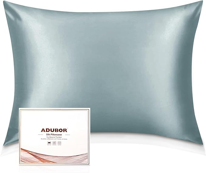 Adubor 100% Silk Pillowcase - Mulberry Silk Pillow Cases, 23 Momme 6A Grade Fibers, Silk Pillow Case for Hair and Skin Health, with Hidden Zipper (King 20''×36'', Lake Blue, 1PC)