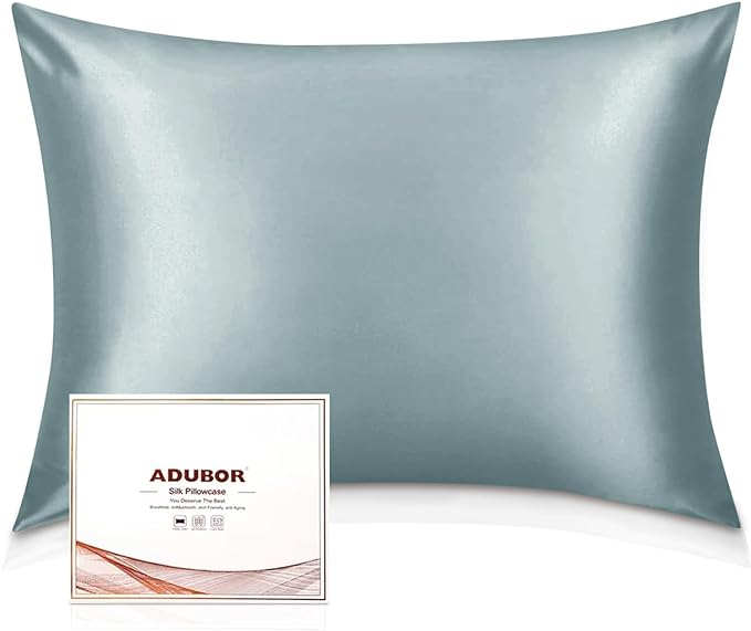 Adubor Mulberry Silk Pillowcase Silk Pillow Cases for Hair and Skin with Hidden Zipper, Both Side 23 Momme Silk, 900 Thread Count (20x30inch, Queen Size, Aqua Green, 2pc)