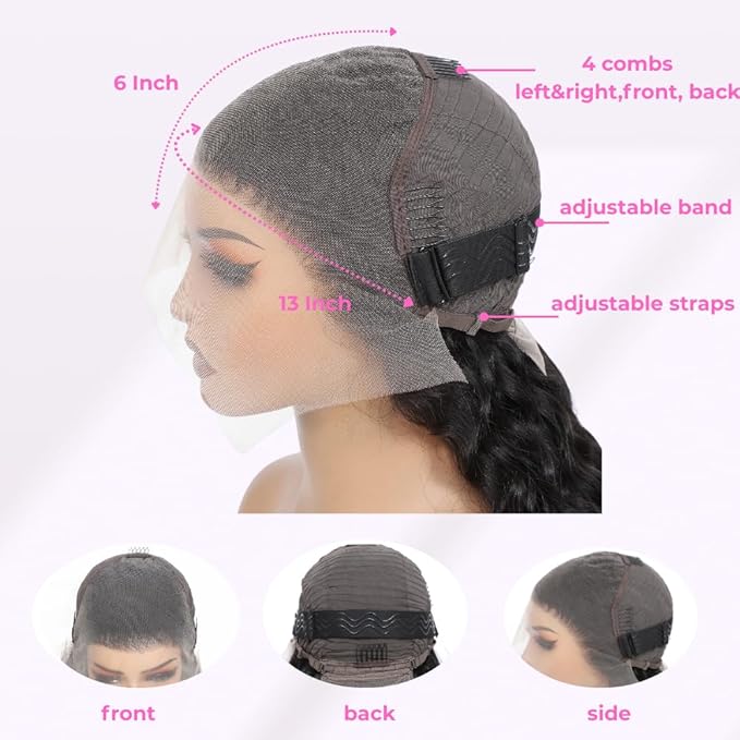 22 Inch Water Wave 13x6 HD Lace Front Wigs Human Hair Pre Plucked 200 Density Deep Part Curly Wig for Women Water Wave Frontal Wigs Human Hair