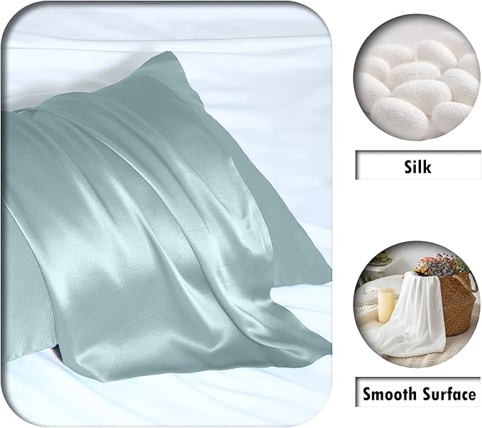 Silk Body Pillowcase Mulberry Silk Pillow Cases with Zipper Soft Breathable Smooth Cooling 20x54 inches Pillowcase for Sleep (Blue Haze,20"X 54",1Pcs)