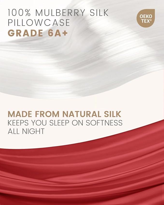 THXSILK 100% Pure Mulberry Silk Pillowcase for Hair and Skin - Upgraded Real Grade 6A+ Mulberry Silk - Durable, Soft & Anti-Aging Silk Pillow Case with Zipper(California King Size 20"x40", Red)