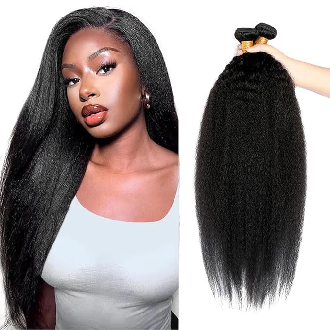 Kinky Straight Bundles Human Hair Color 1B Yaki Straight Bundle Brazilian Virgin Remy Hair 3 Bundles 18 20 22 Inch Niegmeag Double Weft Natural Black Yaki Bundle Hair Weave 300g