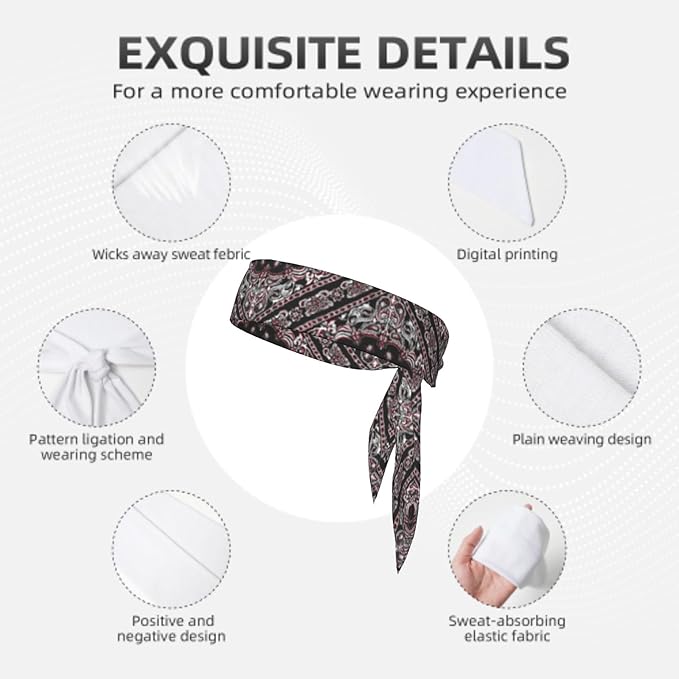 Sports Tie Headband Bandana Running Athletic Sweat Band Elastic Adjustable Sport Head Tie for Men Women Head Ties Ninja Tie Headbands Tennis Sweatbands Soccer Basketball Teams Running Head Band