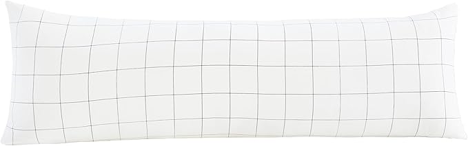 JELLYMONI 100% Natural Cotton Plaid Body Pillowcase, 1 Pack White Checkered Pattern Printed Pillow Covers with Envelope Closure (Pillows are not Included)