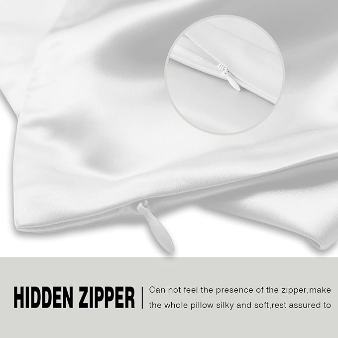 Silk Body Pillowcase Mulberry Silk Pillow Cases with Zipper Soft Breathable Smooth Cooling 20x54 inches Pillowcase for Sleep (White,20"X 54",1Pcs)