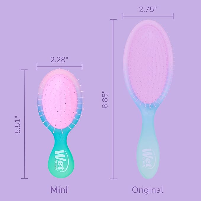 Wet Brush Mini Detangler Hair Brush for Gentle Knot Removal, Compact Travel Size, Soft Bristles for Pain-Free Detangling, Less Breakage, Works on All Hair Types, Limited Edition, Electric Sky Purple