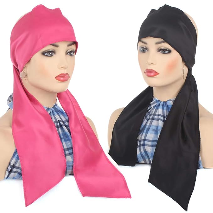 XTREND 2Pcs Edge Laying Scarf for Wigs Fashion Edge Scarf for Lace Front Wig 58 Inch Soft Women's Satin Headband for Makeup Non Slip Hair Wrap Wigs Grip (1pc Pink#+1pc Black#)