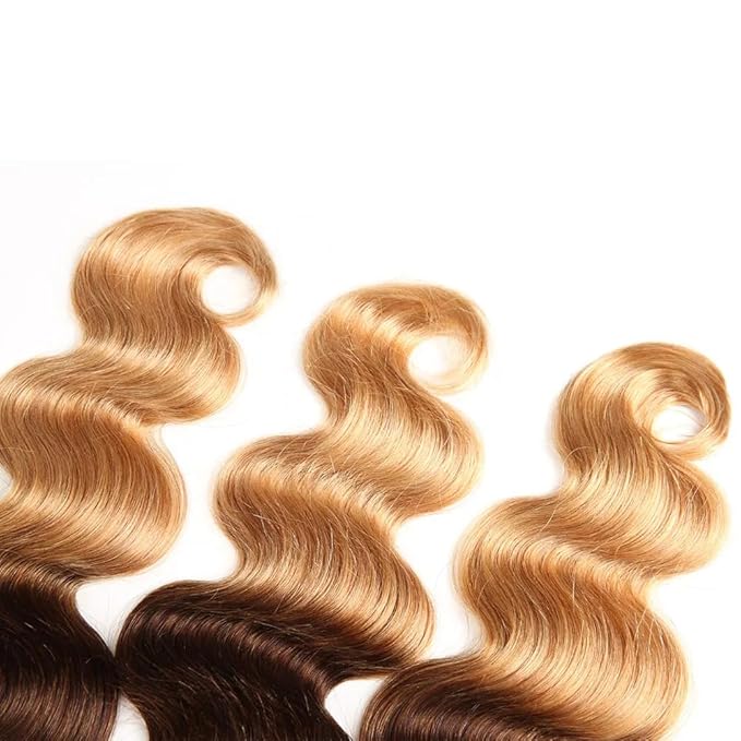 4/27 Body Wave Bundles Human Hair Honey Blonde Bundle 18 20 22 Inch 3 Tone Brown and Blonde Body Wave Bundles Niegmeag Virgin Remy Hair Extensions 300g