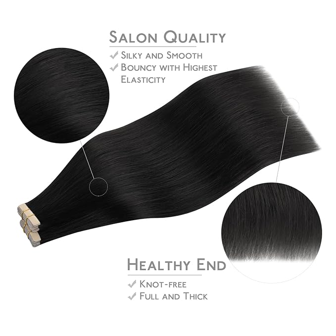 WENNALIFE Tape in Hair Extensions Human Hair, 40pcs 100g 18 inch Jet Black Hair Extensions Real Human Hair Straight Tape in Extensions Invisible Human Hair Extensions Reusable Real Hair Extensions