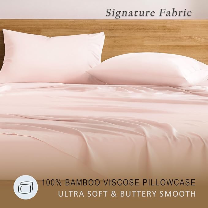 TOSMO Luxury Pillow Case Set of 2 - Cooling Viscose Derived from Bamboo - Oeko-TEX, Breathabl Silky Soft Pillow Cases with Envelope Closure (Standard / 20x26, Pale Pink)