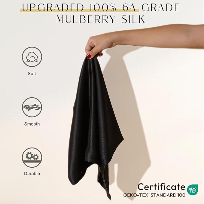 ZIMASILK Upgraded 100% 6A Grade Pure Mulberry Silk Pillowcase for Hair and Skin Silk Pillow Cases with Reinforced Hidden Zipper, More Soft & Durable, Gift Box (King 20"x36" Black)