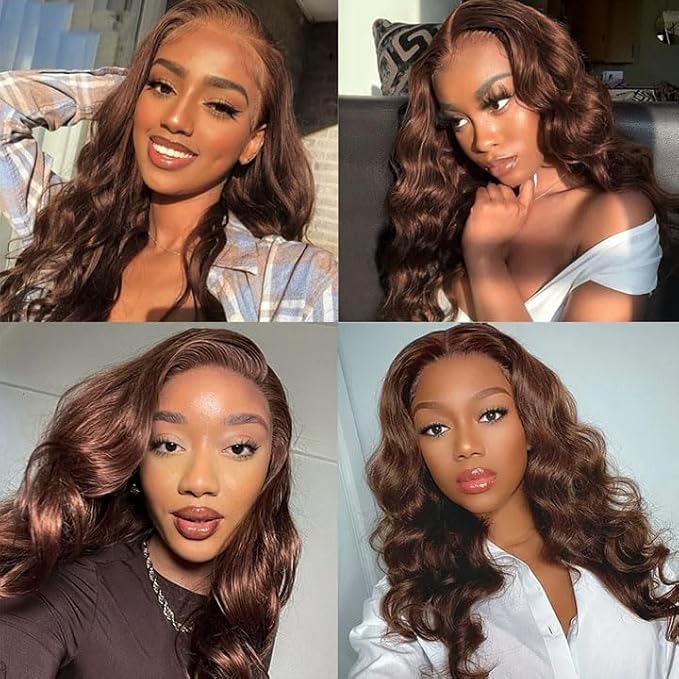 Color 4 Bundles Human Hair Brown Body Wave Bundles 14 16 18 Inch Niegmeag Brazilian Virgin Remy Hair Extensions Double Weft Soft and Silky Chocolate Brown Body Wave Bundle 150g