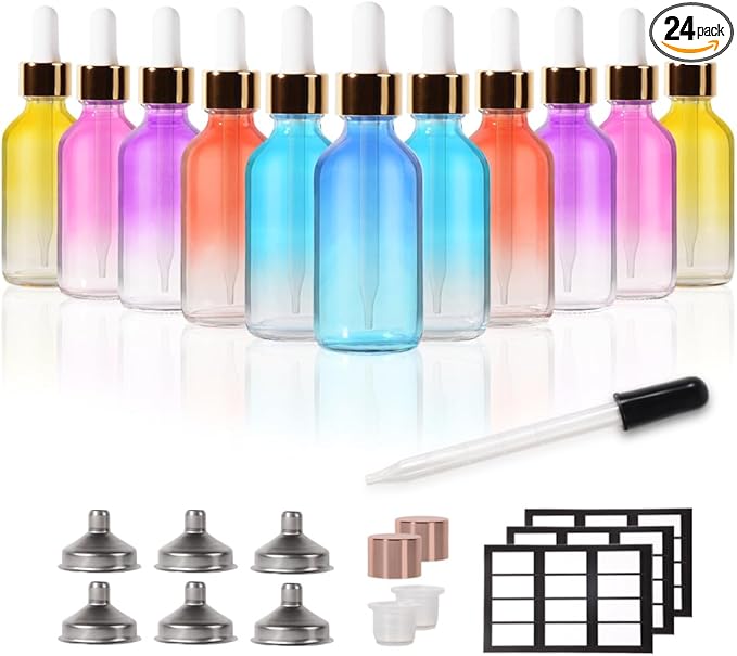 24 Pack, 2oz Glass Dropper Bottle Oil Bottles for Hair, Tincture Bottles with Dropper, Glass Bottle with Dropper